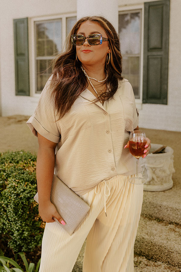 Cooler Waters Button Up Top In Taupe Curves Image - 1