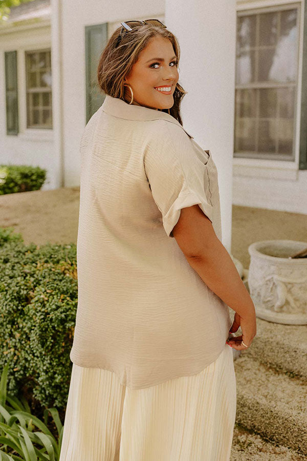 Cooler Waters Button Up Top In Taupe Curves Image - 5