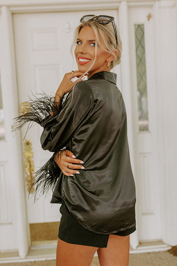 Fashionable Scene Satin Feather Top In Black Image - 5