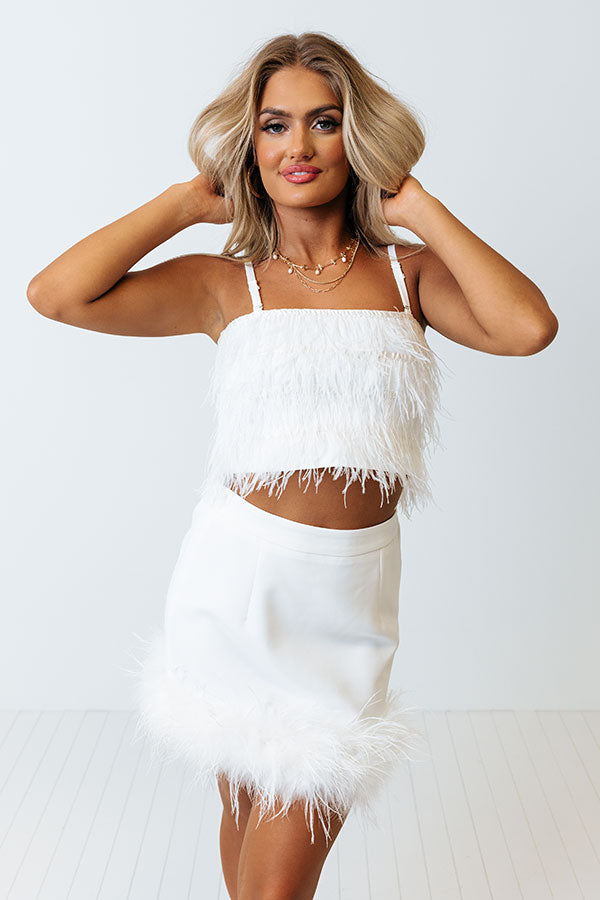 Movie Moment Feather Crop Top In Ivory