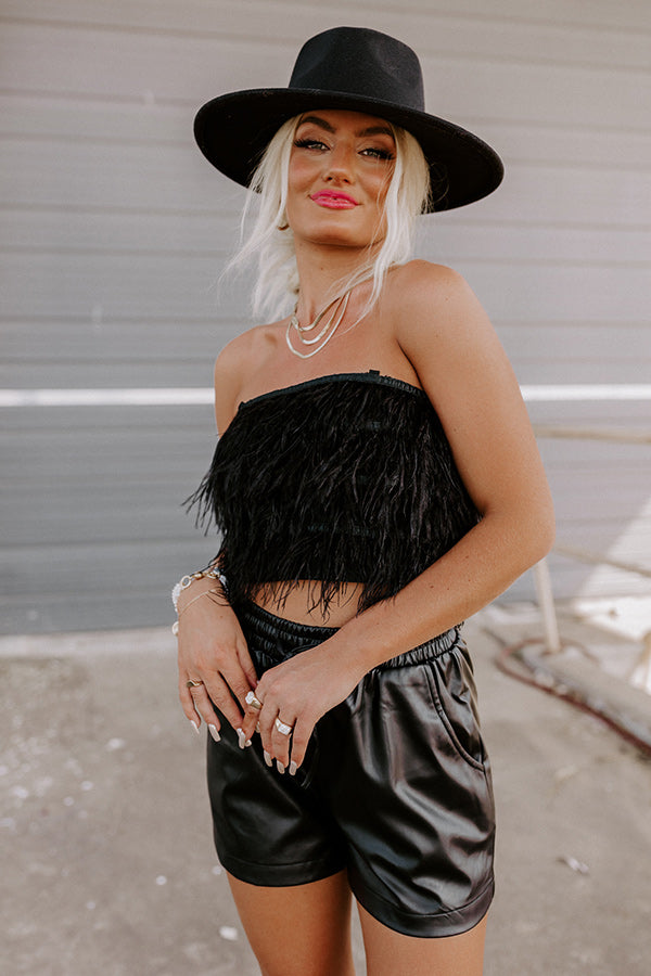 Movie Moment Feather Crop Top In Black