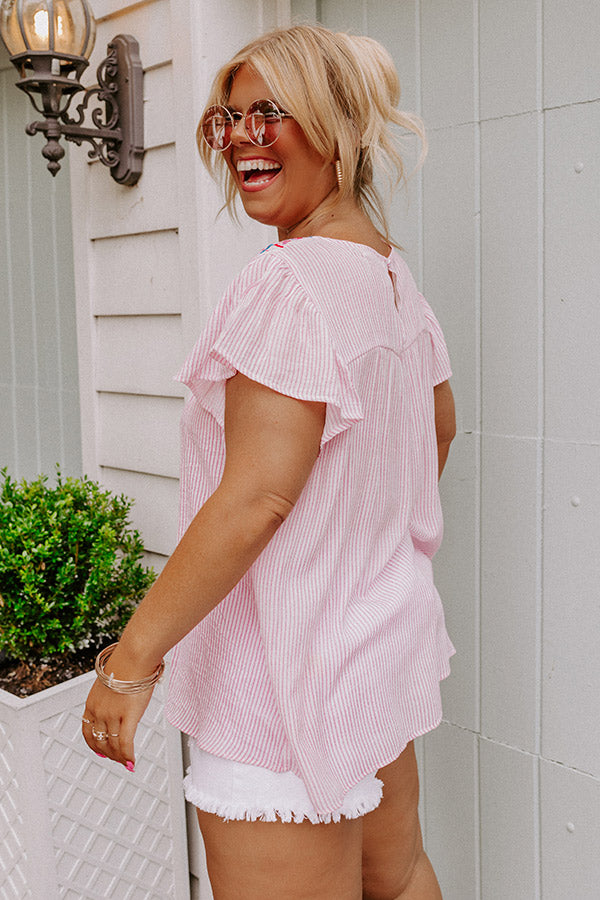 Long Ago Embroidered Shift Top In Pink Curves Image - 3