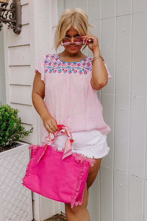 Long Ago Embroidered Shift Top In Pink Curves Image - 1