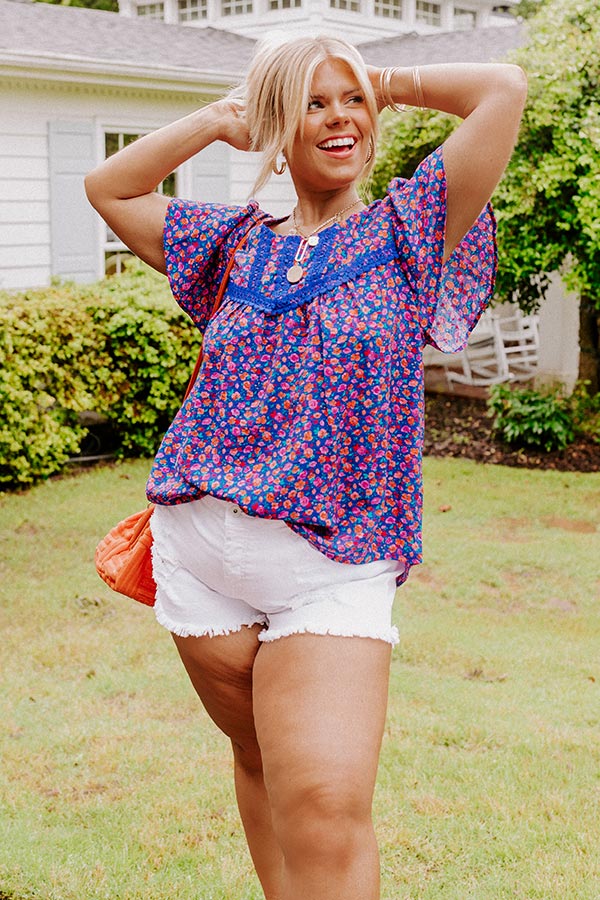 Floral Gaze Shift Top In Royal Blue Curves Image - 1