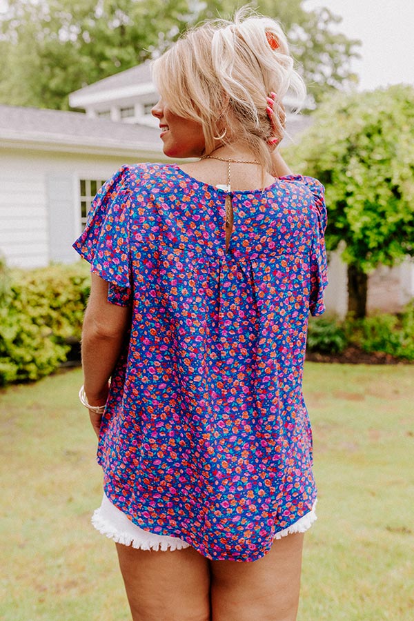 Floral Gaze Shift Top In Royal Blue Curves Image - 4