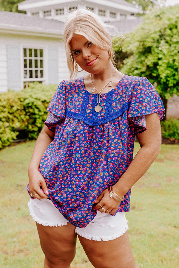 Floral Gaze Shift Top In Royal Blue Curves Image - 5