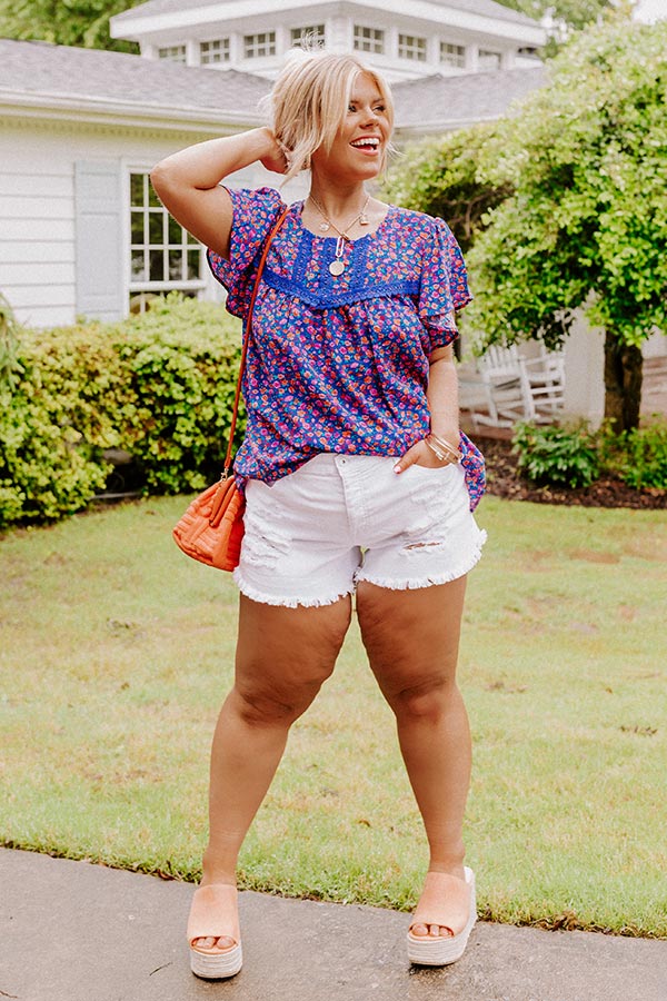 Floral Gaze Shift Top In Royal Blue Curves Image - 2