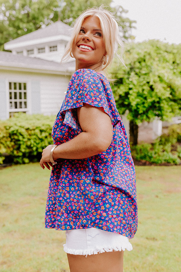Floral Gaze Shift Top In Royal Blue Curves Image - 3