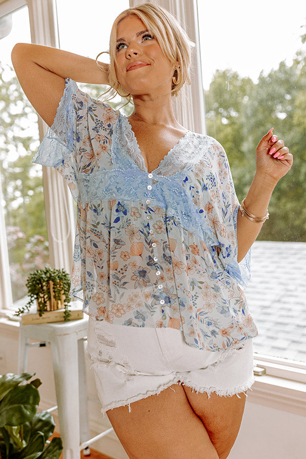 Internet Famous Floral Top In Sky Blue Curves Image - 1