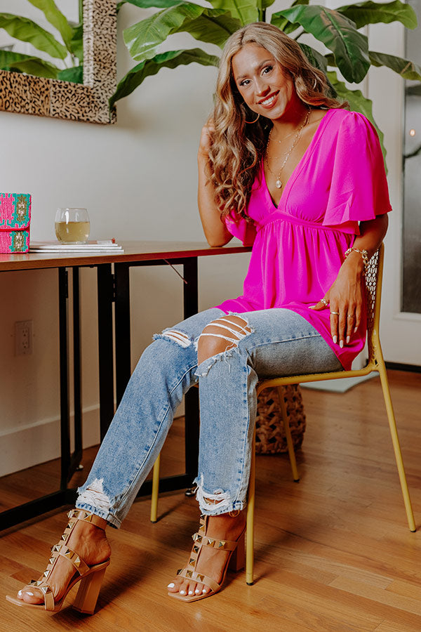 All Of A Sudden Babydoll Top In Fuchsia Image - 1