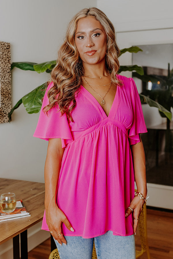 All Of A Sudden Babydoll Top In Fuchsia Image - 4