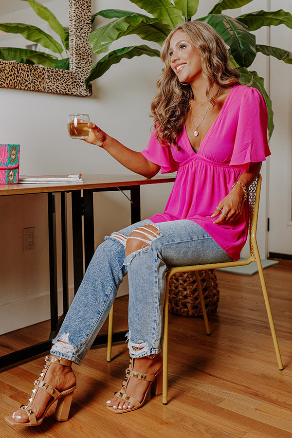 All Of A Sudden Babydoll Top In Fuchsia Image - 3