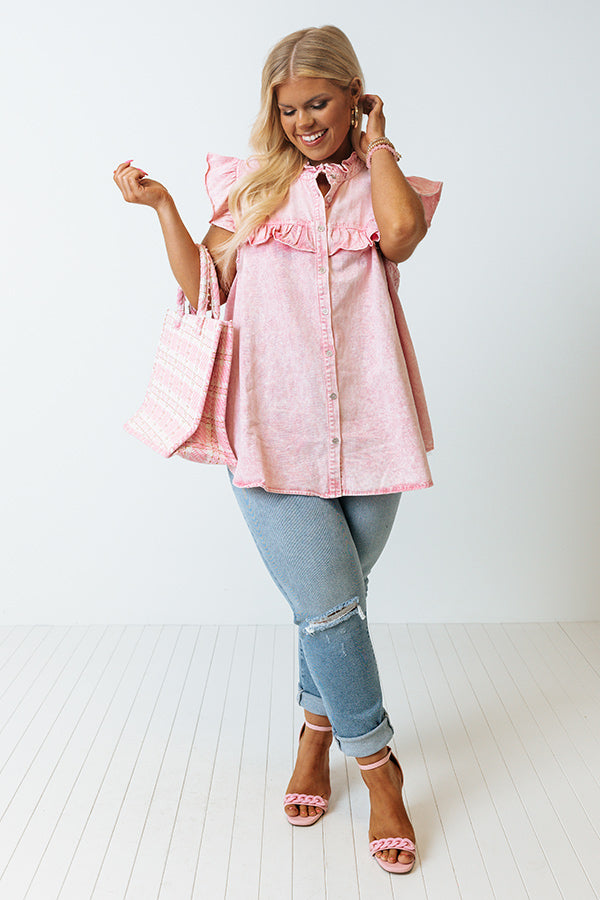 Follow You Bliss Chambray Top In Pink Curves Image - 1