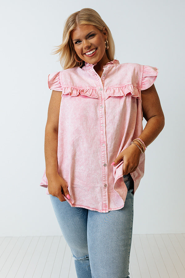 Follow You Bliss Chambray Top In Pink Curves Image - 4