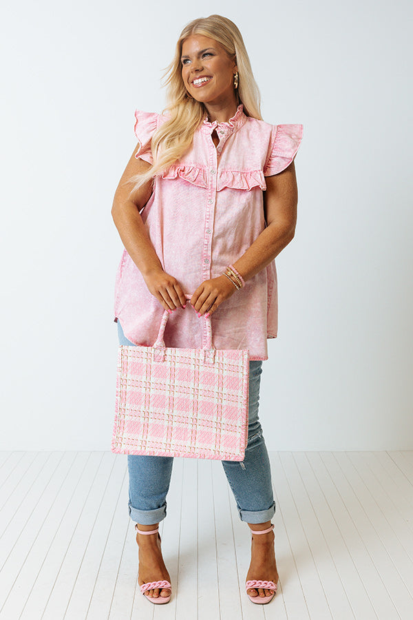 Follow You Bliss Chambray Top In Pink Curves Image - 3