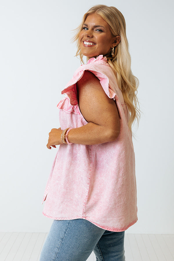 Follow You Bliss Chambray Top In Pink Curves Image - 2