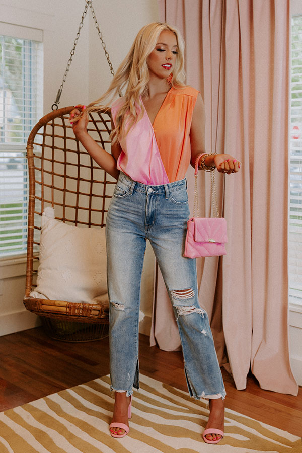 Hamptons Luxury Colorblock Bodysuit In Peach Image - 1