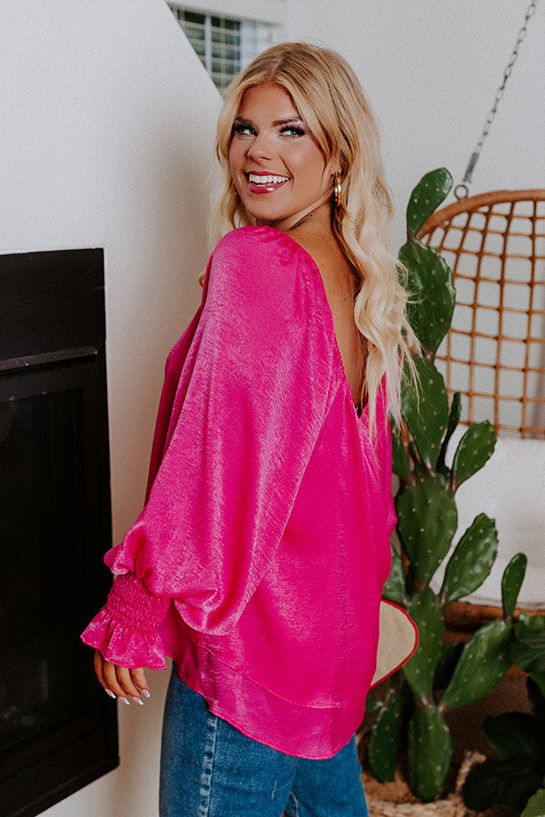 Truly Chic Satin Shift Top In Hot Pink Curves Image - 3