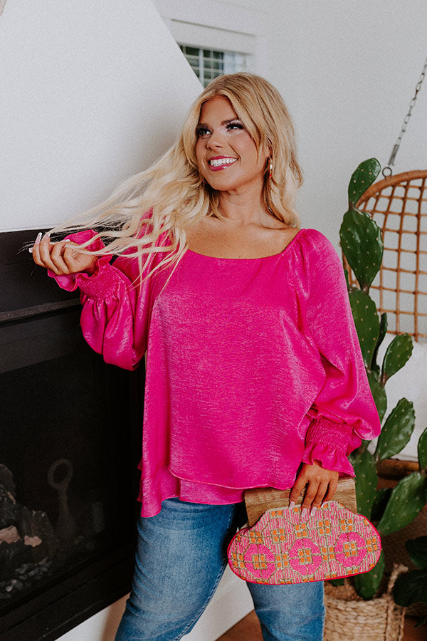 Truly Chic Satin Shift Top In Hot Pink Curves • Impressions Online Boutique