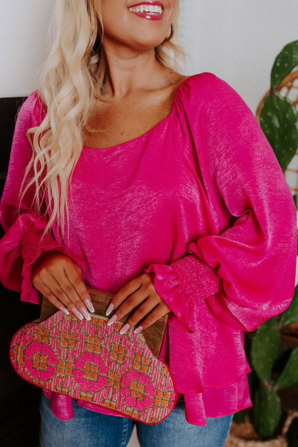 Truly Chic Satin Shift Top In Hot Pink Curves Image - 4