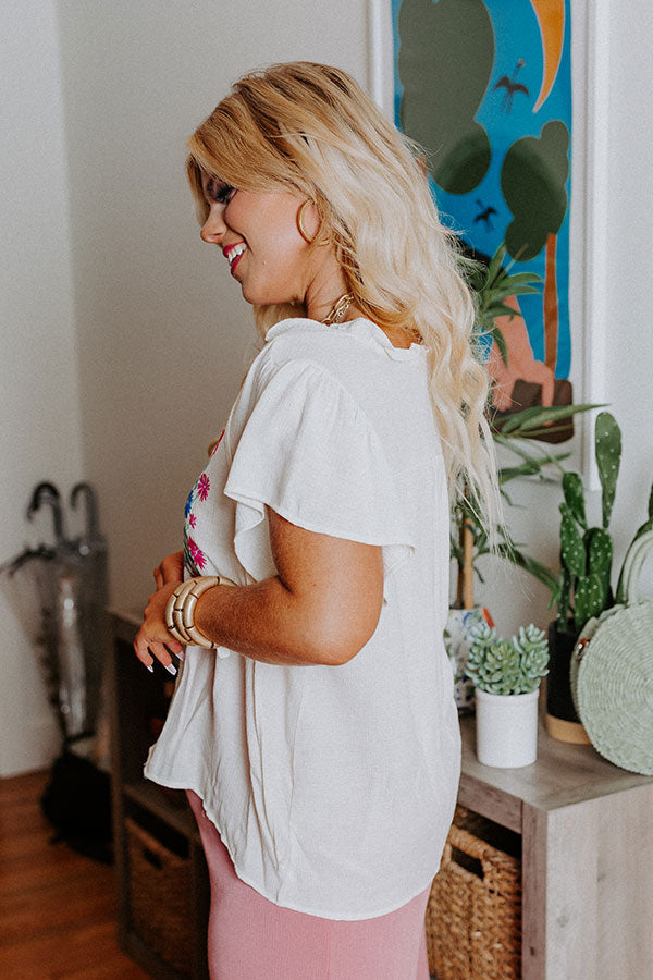 Floral Flirtation Embroidered Top In Cream Curves Image - 3