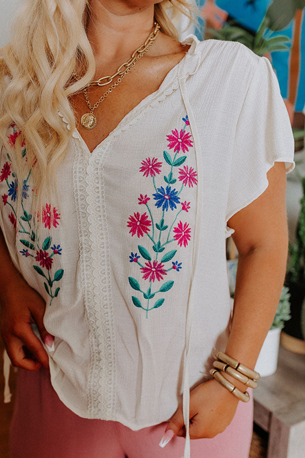 Floral Flirtation Embroidered Top In Cream Curves Image - 5