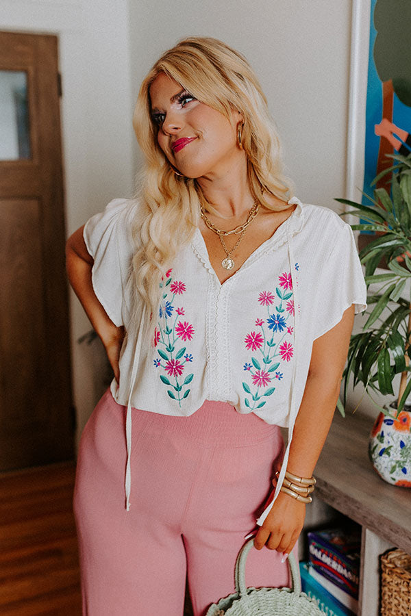 Floral Flirtation Embroidered Top In Cream Curves Image - 2