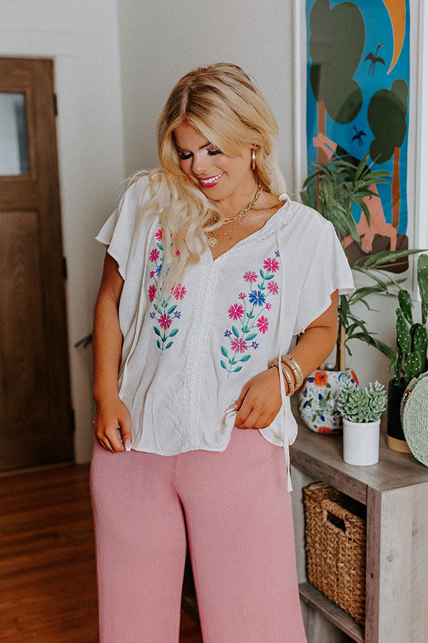 Floral Flirtation Embroidered Top In Cream Curves