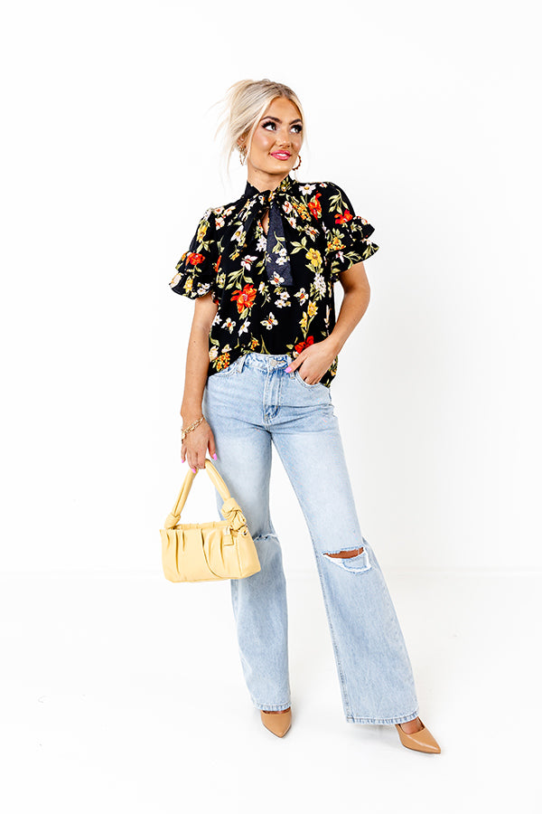 For A Season Floral Shift Top in Black Image - 5