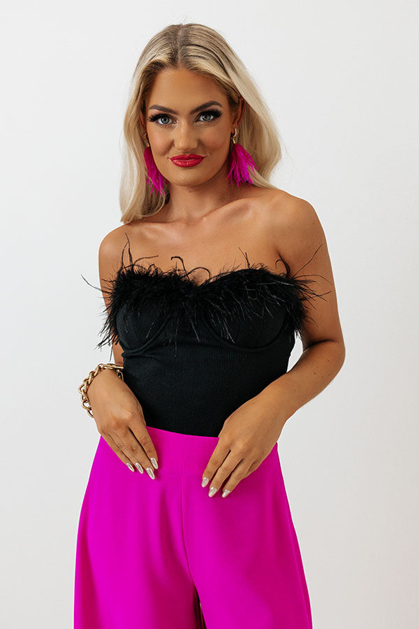 Party Plans Feather Bodysuit in Black