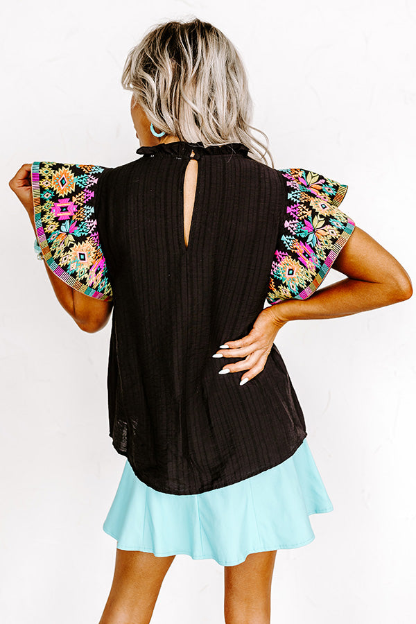 Near To Paradise Embroidered Shift Top In Black Image - 3