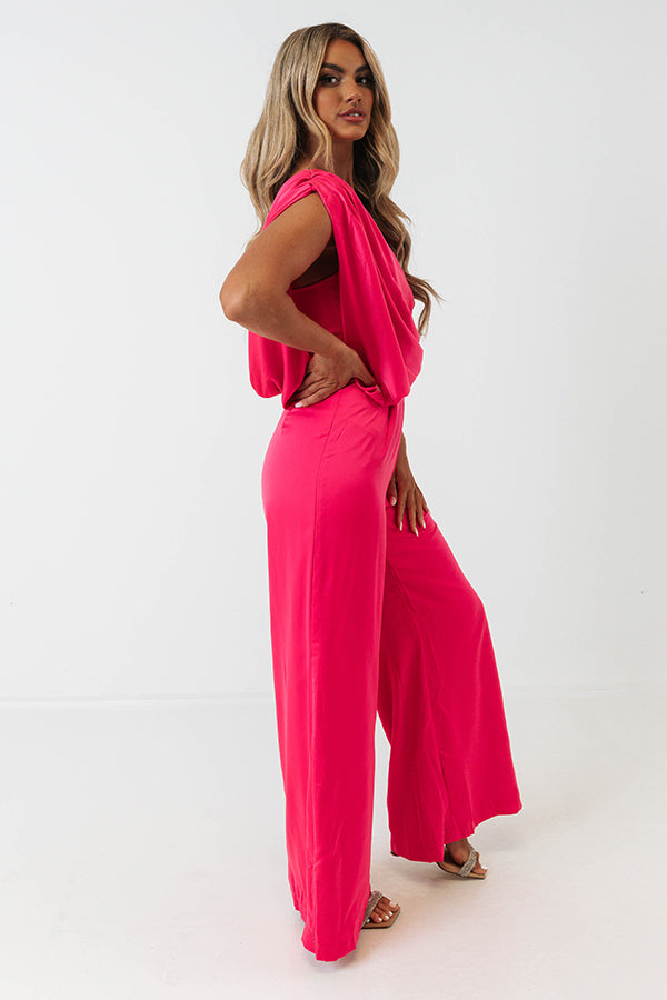 House In The Hills One Shoulder Jumpsuit In Hot Pink