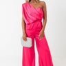 House In The Hills One Shoulder Jumpsuit In Hot Pink Image - 1