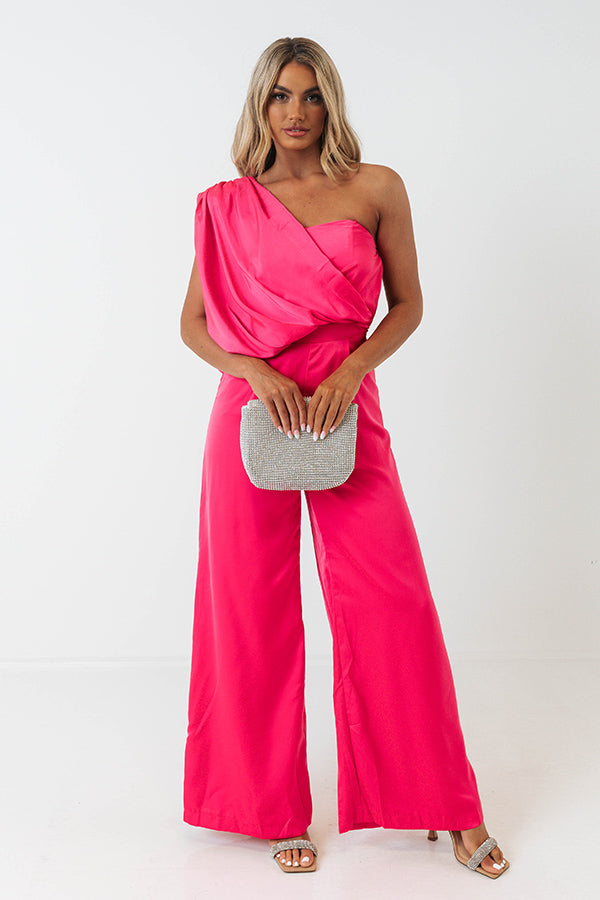 Dream Plans Hot Pink One-Shoulder Cutout Jumpsuit | Hot pink, High waisted  pants, Jumpsuit