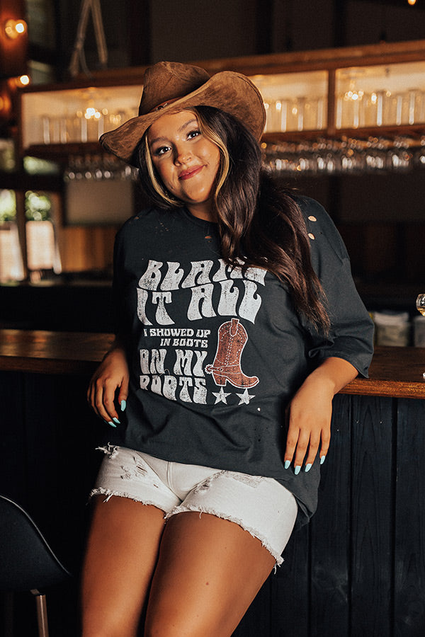 Blame It On My Roots Distressed Boyfriend Tee In Vintage Black Curves Image - 1
