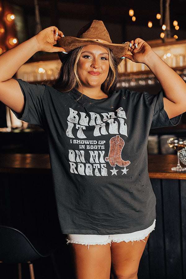 Blame It On My Roots Distressed Boyfriend Tee In Vintage Black Curves Image - 1