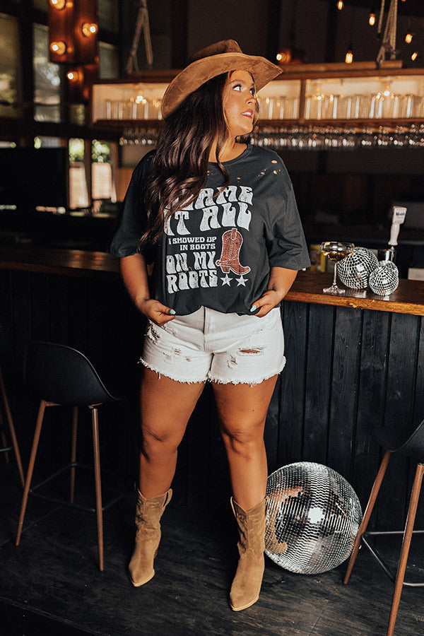 Blame It On My Roots Distressed Boyfriend Tee In Vintage Black Curves Image - 1