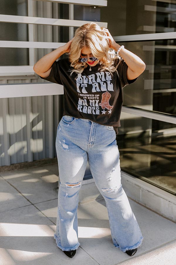 Blame It On My Roots Distressed Boyfriend Tee In Vintage Black Curves Image - 1