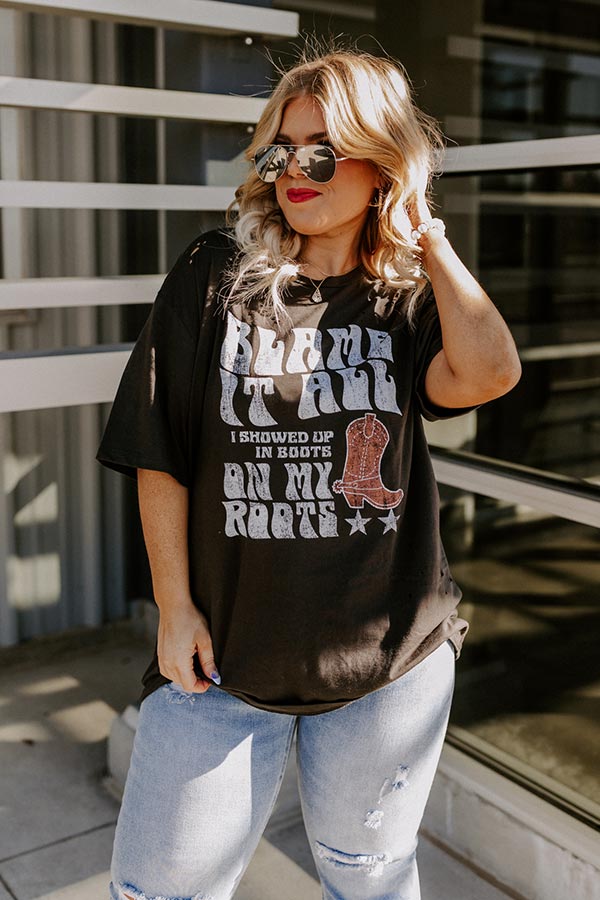 Blame It On My Roots Distressed Boyfriend Tee In Vintage Black Curves Image - 1