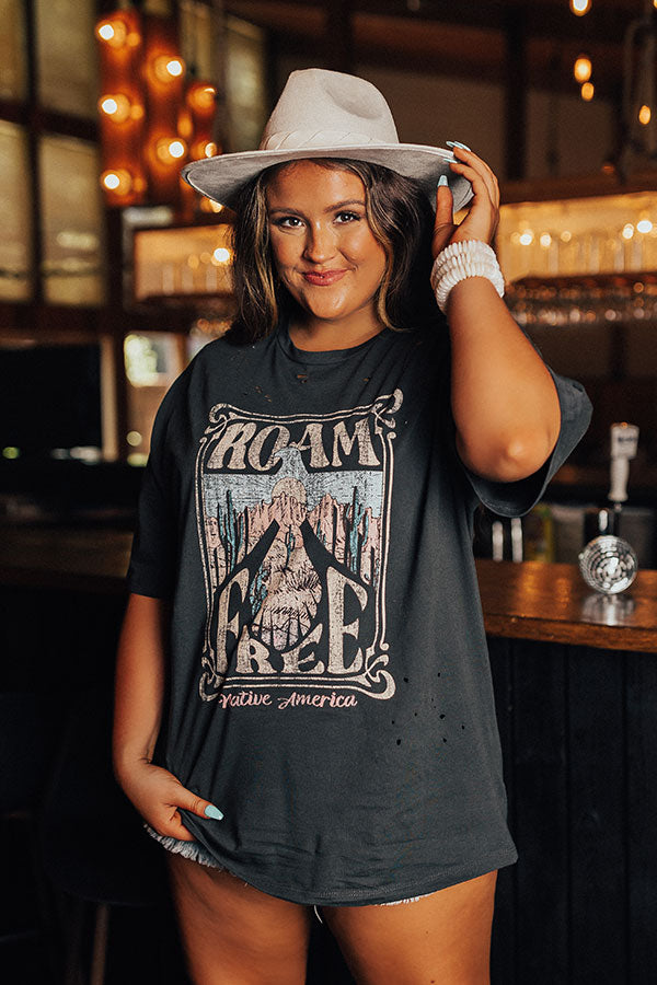 Roam Free Distressed Boyfriend Tee In Vintage Black Curves Image - 1