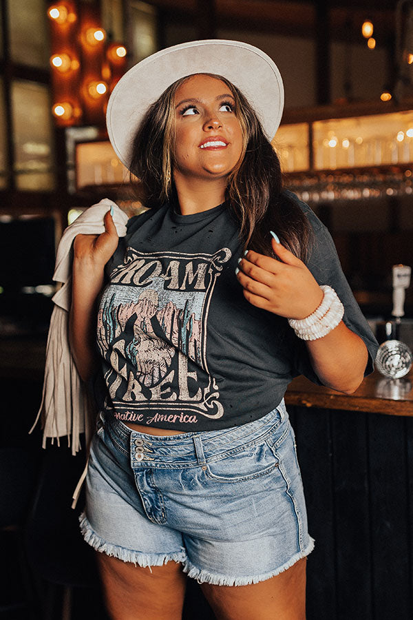 Roam Free Distressed Boyfriend Tee In Vintage Black Curves Image - 1