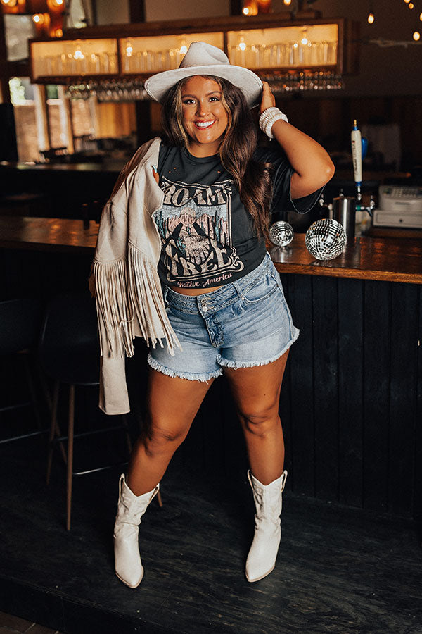 Roam Free Distressed Boyfriend Tee In Vintage Black Curves Image - 1