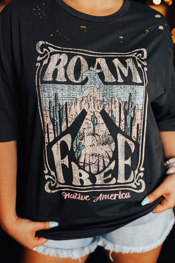 Roam Free Distressed Boyfriend Tee In Vintage Black Curves Image - 1