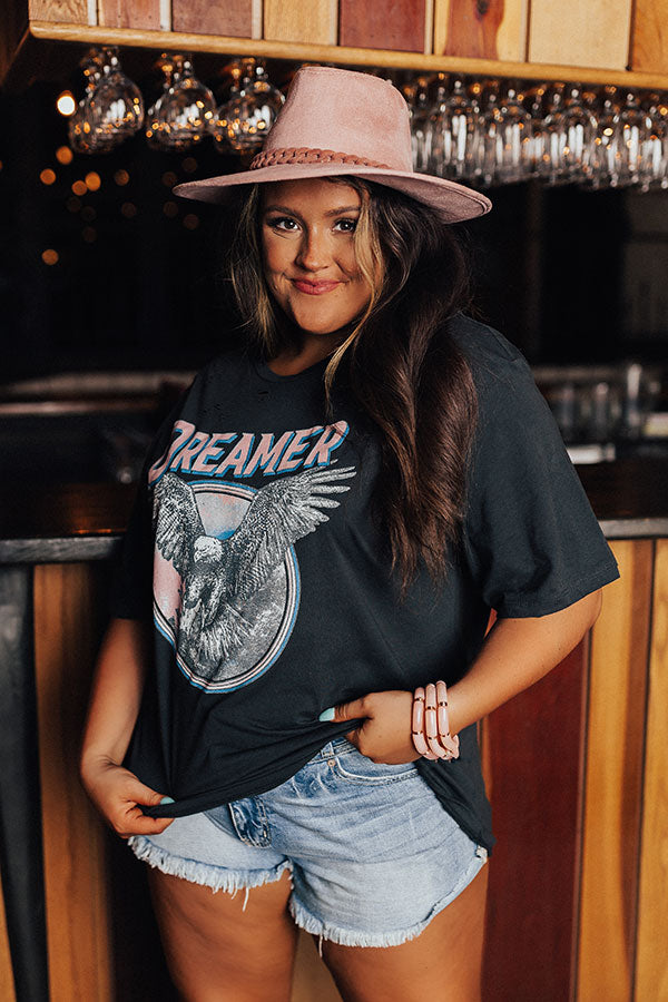 Dreamer Eagle Distressed Boyfriend Tee In Vintage Black Curves Image - 1