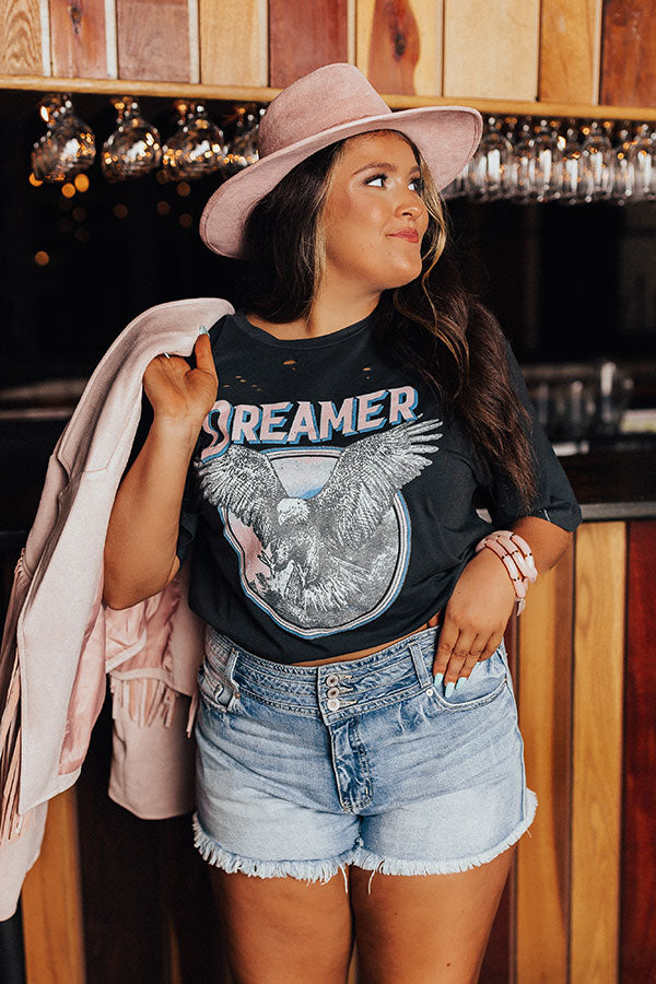 Dreamer Eagle Distressed Boyfriend Tee In Vintage Black Curves Image - 1