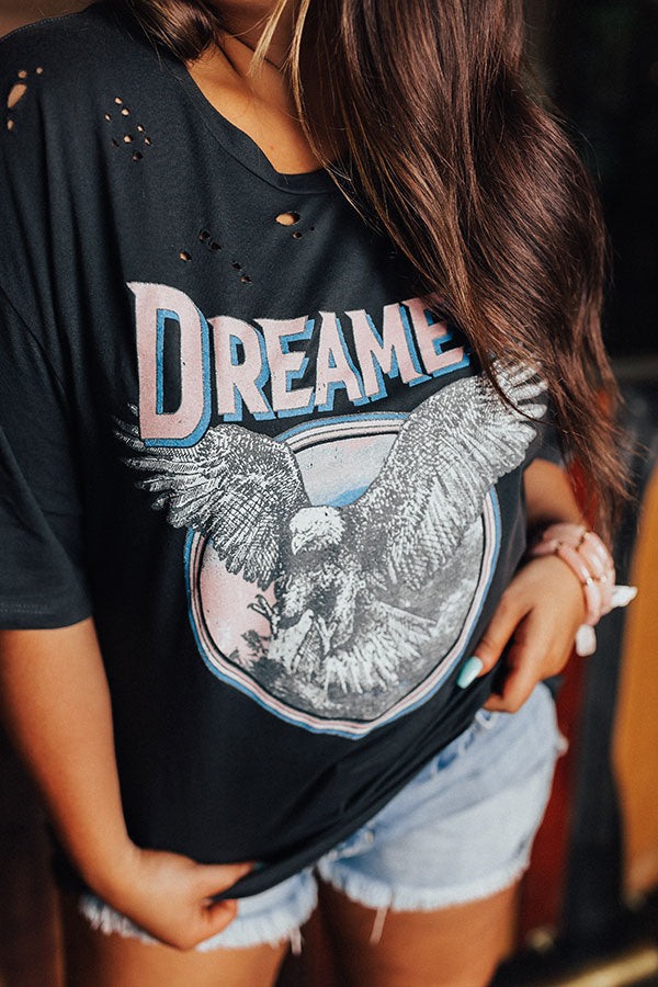 Dreamer Eagle Distressed Boyfriend Tee In Vintage Black Curves Image - 1