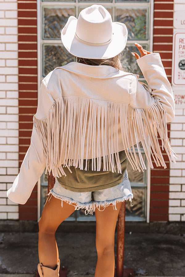 Feeling Grand Faux Suede Fringe Jacket In Stone • Impressions Online ...