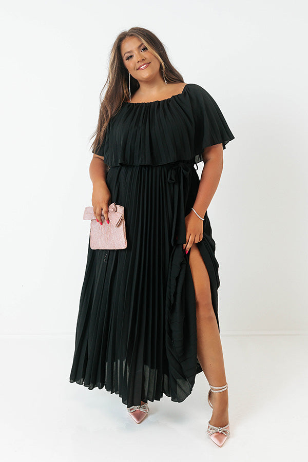 Ticket To Love Pleated Maxi In Black Curves