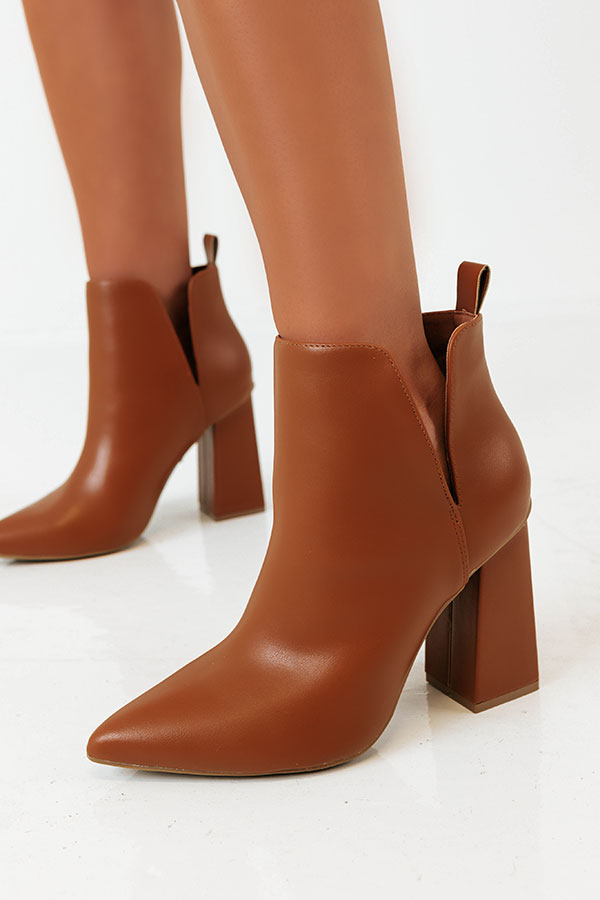 The Sibyl Faux Leather Bootie In Camel Image - 4