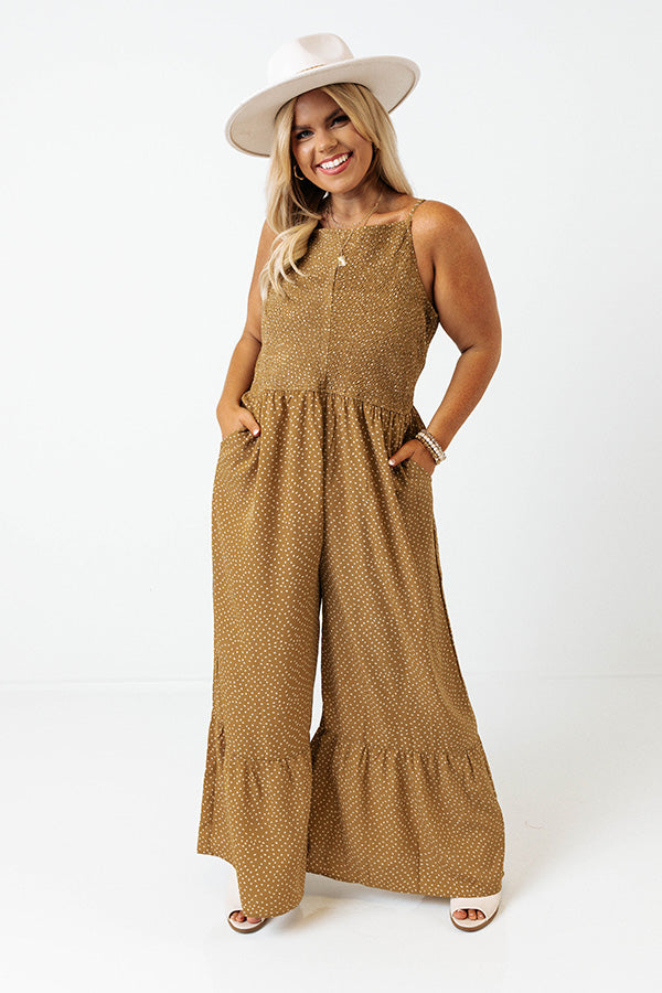 Trading Secrets Smocked Jumpsuit In Light Martini Olive Curves Image - 1